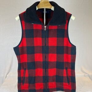 Chaps Sport Red Black Buffalo Plaid Fleece Vest Full Zip